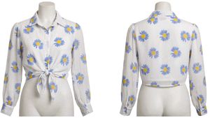 Chic Daisy Print Sheer Blouse