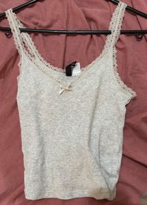 lace trimmed grey heart cami top y2k