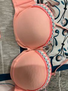 Coral Bikini Top with Crochet Trim
