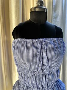 Blue Gingham Smocked Bandeau Top &amp; Skirt Set