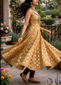 Golden Polka Dot Anarkali Gown