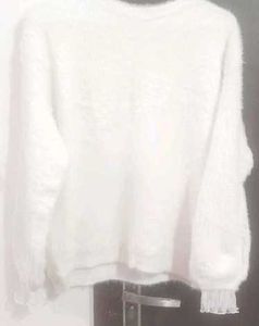 Cozy Fuzzy Knit Sweater with Ruffled Cuffs