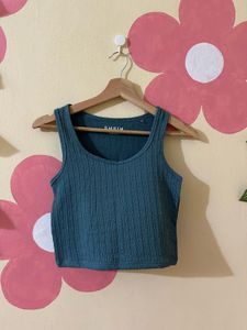 Teal Ribbed Crop Tank Top