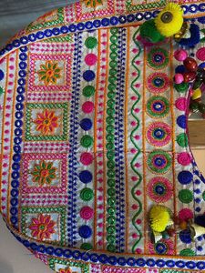 Embroidered Hobo Bag with Tassels
