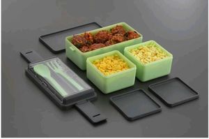 2 Tier Stackable Lunch Box with Utensils