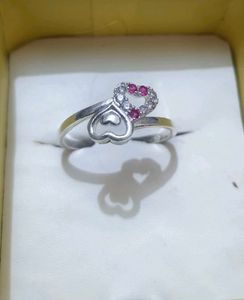 Heart Shaped Ring with Pink & White Stones