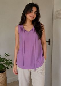 Lavender Sleeveless Tie-Neck Top