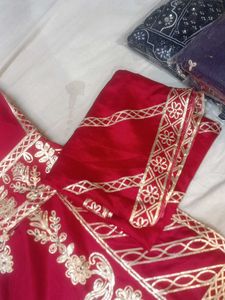 Red Velvet Kurta Set with Golden Embroidery