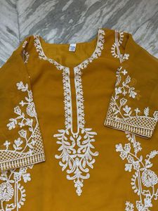 Elegant Yellow Kurta Set with White Embroidery
