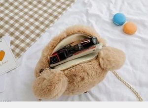 Cute Pink Teddy Bear Faux Fur Crossbody Bag
