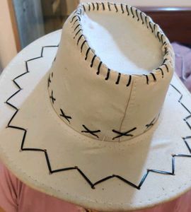 White Cowboy Hat with Black Stitching