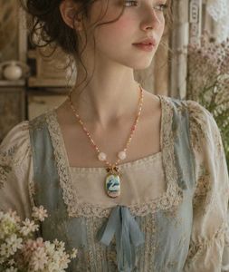 Enchanted Swan Clay Pendant Beaded Necklace