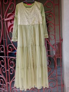 Olive Green Woven work Long Sleeves Gown