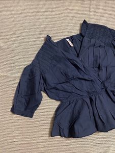 Chic Navy Blue Wrap Top