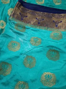 Elegant Teal &amp; Gold Banarasi Silk Saree
