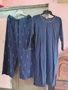 Navy Blue Printed Kurta plazzo Set