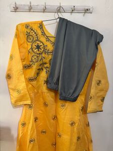 Beautiful Yellow Embroidered Ethnic Gown