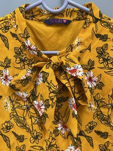 Yellow Floral Puff Sleeve Dress