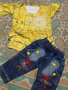 Cute Yellow Top & Denim Jeans Set