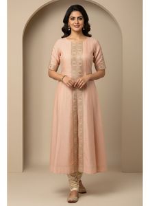 Elegant Peach Embroidered maxi dress/Kurta