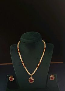 Elegant Pearl & Ruby Necklace Set