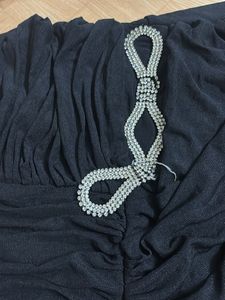 Elegant Black Ruched Dress with Embellished Waist