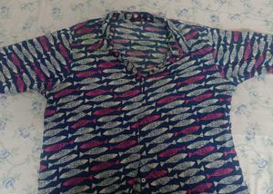 Funky Fish Print Button-Up Shirt