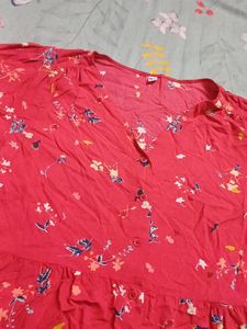 Red Floral Print Puff Sleeve Top