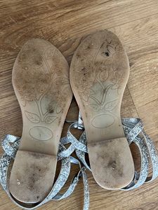 Silver T Strap Flats