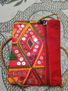 Red Embroidered Clutch with Sequins