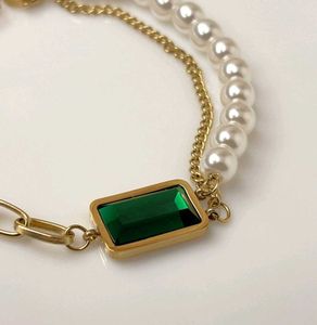 💚Stainless Steel Emerald &amp; Pearl Bracelet