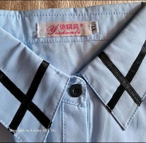 Korean Office/work Wear Shirt For Women Blue