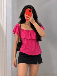 Pink Off-Shoulder Ruffle Top