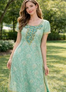 Elegant Mint Green Embroidered Kurta