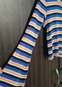 Striped Cropped Bell Sleeve Top