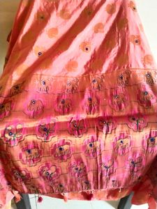 Pink &amp; Gold Embroidered Fabric