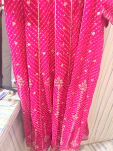 Anarkali Pink Bandhani Kurta with dupatta
