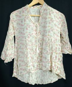 White Floral Printed Women's Top