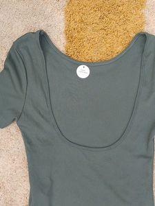 Ribbed Scoop Neck Bodysuit