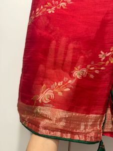 Elegant Red Saree with Embroidered Blouse