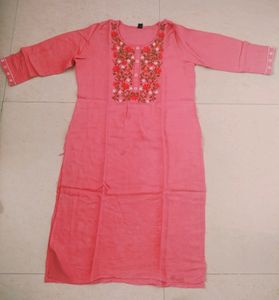 Embroidered Pink Kurti and pant set