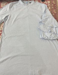 Zara  Blue Ruffle Sleeve Dress