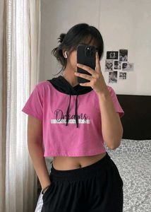 Pink Crop Hoodie Tshirt - L