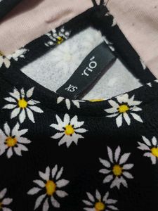 Black Daisy Print Mini Dress