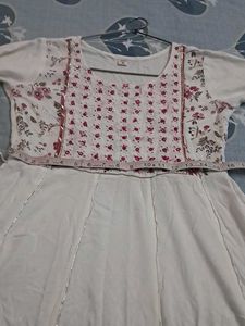 White Floral Print Kurta with Dupatta