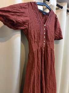Boho Red Button-Up Midi Dress