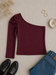 Maroon One-Sleeve Top