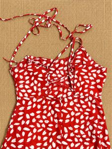 Red Floral Print Midi Dress