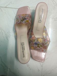 Crystal Flower Heel Nude Peach Women Footwear 👠👡