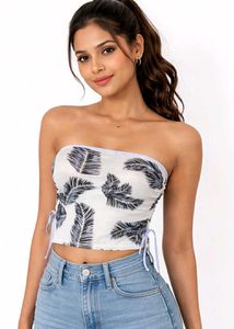Leaf Print Strapless Tube Top